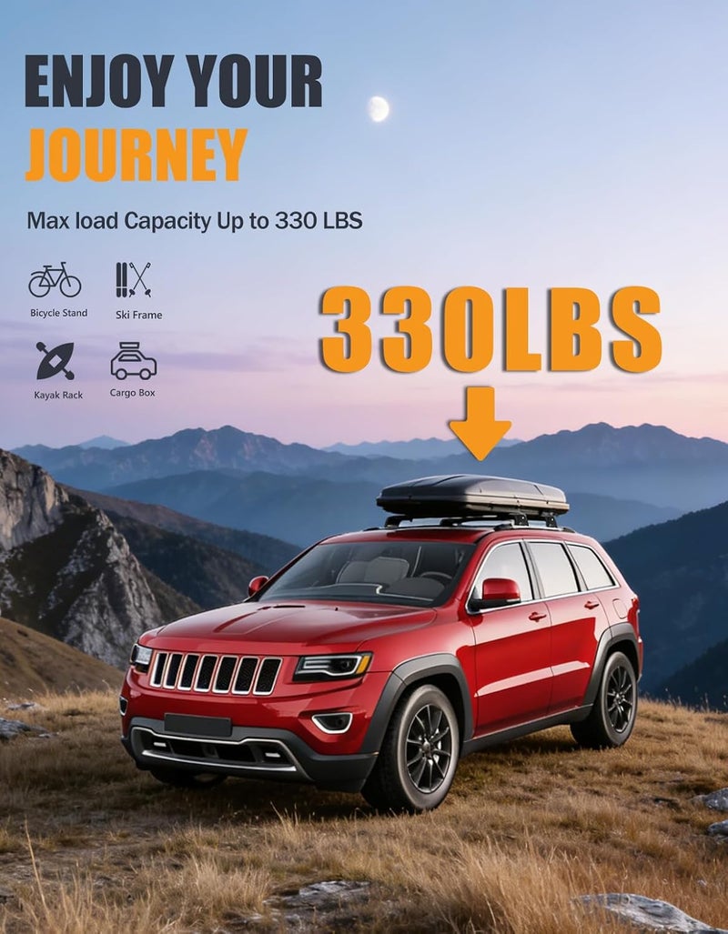 KINGGERI 330lbs Lockable Roof Racks Cross Bars Fit for Jeep Grand Cherokee 2011-2021 with Grooved Side Rails(NOT for Raised Side Rails), Heavy Duty Anti-Theft Aluminum Rails Crossbars Cargo Kayak - Image 3